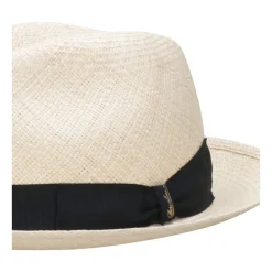 Strå Panama Hat med Kontrasterende Hovedbånd