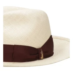 Strå Panama Hat med Kontrasterende Hovedbånd