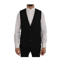 Stribet uldvest med knaplukning