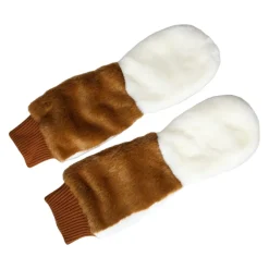 Strikket Pels Handsker Brun Hvid