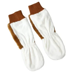 Strikket Pels Handsker Brun Hvid