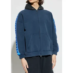 Stripe Patched Hood Zip-up Hættetrøje