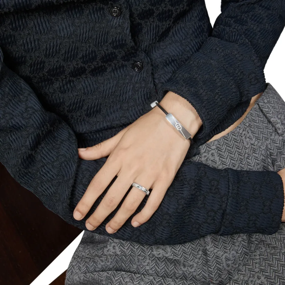 Tag armbånd i sterlingsølv og læder med logo