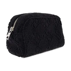 Tekstureret Sort Lynlås Taske med Logo