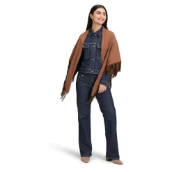 Tørklæde med frynser og kunstlæderdetalje