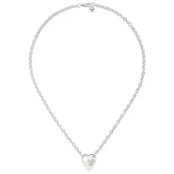 Varemærke halskæde i sterlingsølv med hjertemotiv og varemærkedetalje_40/45 cm