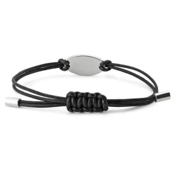 Varemærkearmbånd i sterlingsølv og sort læderrem med oval mærke