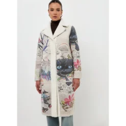 Vendbar Printet Frakke Catty - Hvid