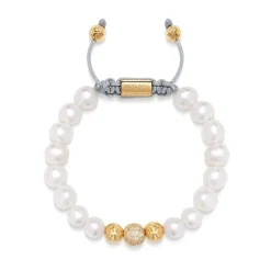 Women's Beaded Bracelet with White Sea Pearl and Gold