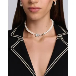 Women's Pearl Choker with Silver Panther Head