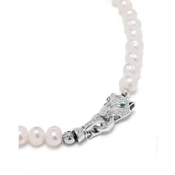 Women's Pearl Choker with Silver Panther Head