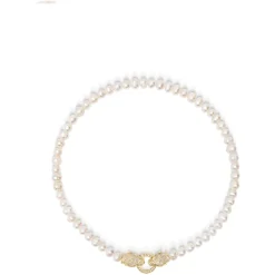 Women's Pearl Choker with Gold Double Panther Head