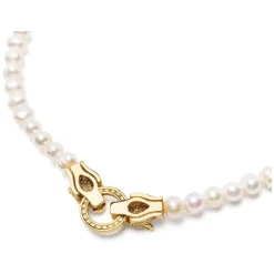 Women's Pearl Choker with Gold Double Panther Head