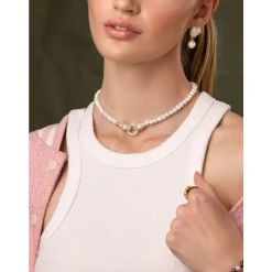 Women's Pearl Choker with Gold Double Panther Head