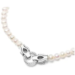 Women's Pearl Choker with Silver Double Panther Head