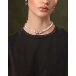 Women's Pearl Choker with Silver Double Panther Head