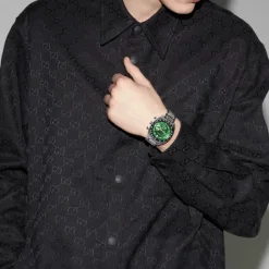 YA142318 - Interlocking 41mm rustfrit stål urkasse, grønt skive, lille sekundviser, sort keramisk bezel med tachymeter indikation, rustfrit stål armbånd