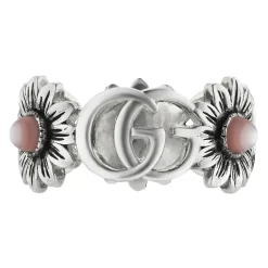 YBC527394002 - Ring i sterlingsølv og lyserød perlemor med dobbelt G og blomstermotiv